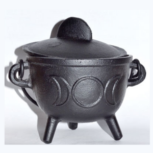 5" Cast iron cauldron w/ lid Triple Moon